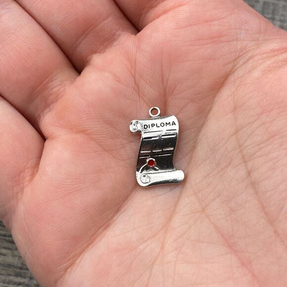 Vintage 925 Sterling Silver "Diploma" Scroll Pendant Bracelet Charm - Picture 1 of 3